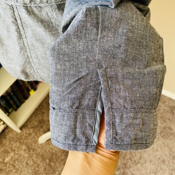 NWT Eileen Fisher Chambray Blue Gray Peplum Stand Collar Jacket Size Medium - Picture 7 of 11